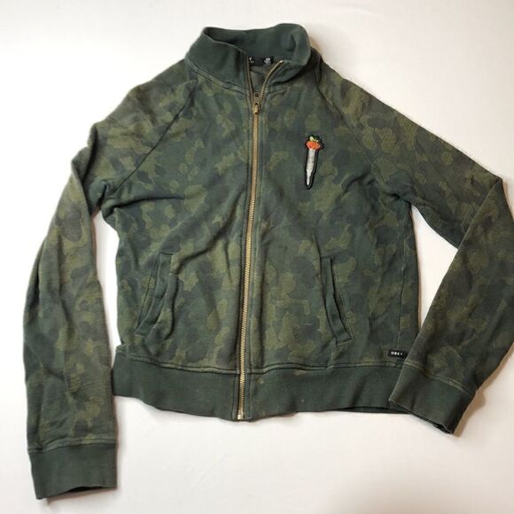 OBEY Debbie Harry Camo Green Jersey Zip-up Jacket - Picture 5 of 6